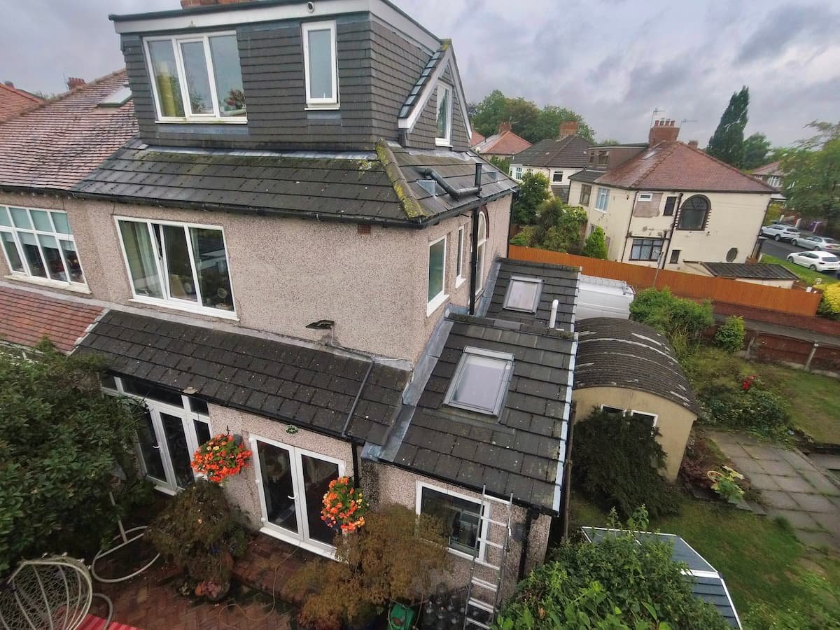 Semidetached house with hard-to-reach gutters